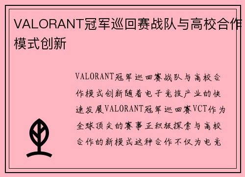 VALORANT冠军巡回赛战队与高校合作模式创新